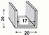 Profilé U aluminium brut 20 x 20 x 20 x 1,5 mm intérieur 17 mm 1 m CQFD