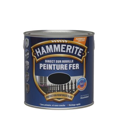 Peinture fer extérieur direct sur rouille lisse noir brillant 250 mL - HAMMERITE