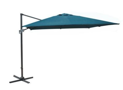 Parasol déporté 3 x 4 m à manivelle inclinable aluminium châssis gris et toile bleu - PROLOISIRS