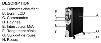 Radiateur bain d'huile électrique mobile 2500W noir - DREXON