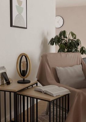 Lampe à poser E27 Basildon bois et noir 40W - EGLO