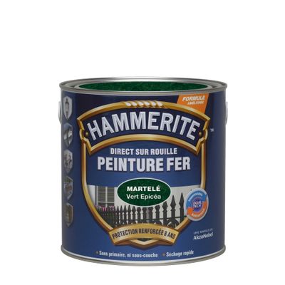 Peinture fer extérieur direct sur rouille Martelé Vert Epicéa 2.5 litres HAMMERITE