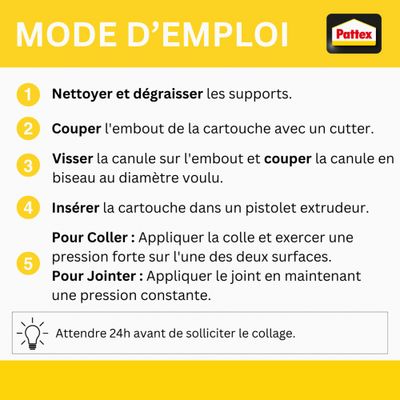 Mastic colle de fixation Flextec blanc cartouche 389 g - PATTEX