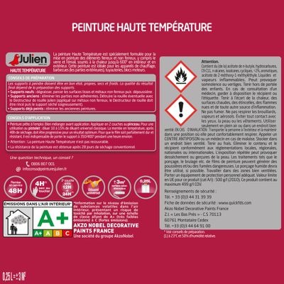 Peinture haute température 600° C noir mat 250 ml JULIEN