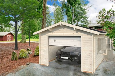 Garage bois Palmako Roger bois naturel ép.44 mm porte sectionnelle - 24,5 m², Livraison à domicile incluse - PALMAKO