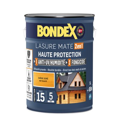 Lasure 2 en 1 haute protection 5 ans chêne doré 5 L - BONDEX