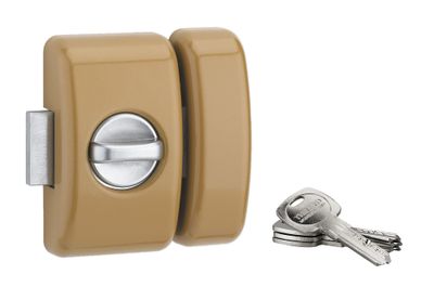 Verrou de porte d'entrée universel à bouton et cylindre 45 mm doré 4 clés THIRARD