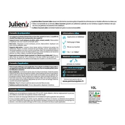 Peinture acrylique Couvrant blanc W satin 10 L - JULIEN