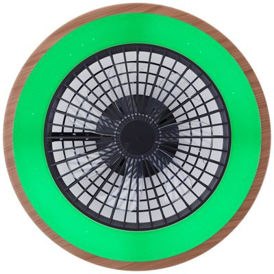 Ventilateur de plafond silencieux LED multicolore + télécommande Bois/noir Ø49cm - Slimline BRILLIANT