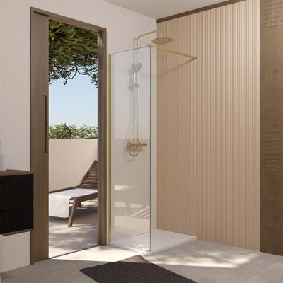 Paroi de douche à l'italienne 50x195 cm profilé or verre transparent 5 mm Essentiel Gold - AURLANE