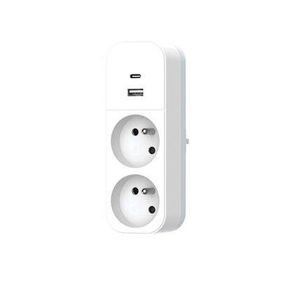 Multiprise murale 2 prises ou biplite avec prises USB A et C blanc - QUARX