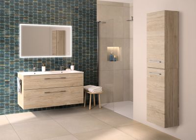Meuble de salle de bains Selva 2 tiroirs L130 x H65 x P50 cm panneau de particules chêne - GEBERIT
