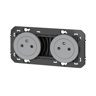 Prise électrique double encastrable affleurante avec terre Aluminium - Dooxie LEGRAND<br>