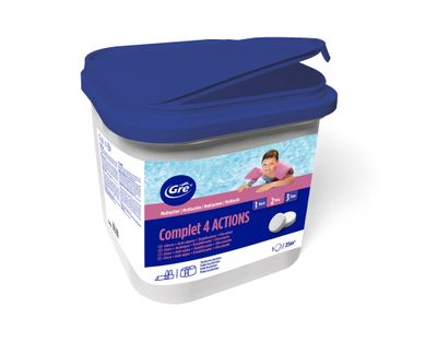 Chlore piscine 4 actions en galet 250 gr 5 kg GRE