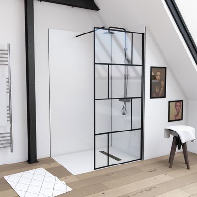Paroi de douche à l'italienne 90x195 cm profilé noir verre transparent 5 mm Bricks - AURLANE