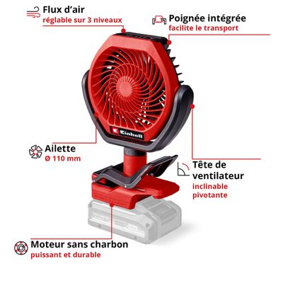 Ventilateur de table/chantier sans fil sans batterie GC-CF 18/110 Li-Solo 18 V - EINHELL