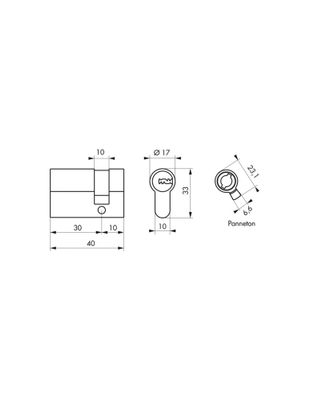 Demi-cylindre de serrure 30 x 10 mm Transit 1 haute sécurité nickelé 5 clés THIRARD