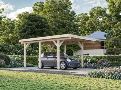 Carport toit plat en bois Karl - 1 voiture - 18,4 m² hors-tout - Livraison à domicile incluse - PALMAKO