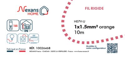 Fil électrique H07V-U 1,5 mm² rigide orange 10 m - NEXANS