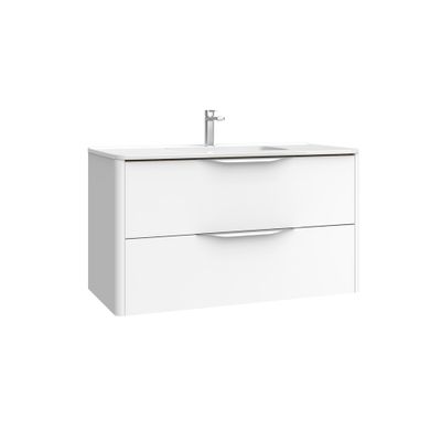 Meuble de salle de bains 2 tiroirs L100 x H60 x P45 cm mélaminé blanc avec plan vasque céramique Mirabo