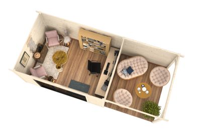 Abri de jardin en bois avec pergola 8,8 m² Lydia - ép.28 mm - 30,1 m² hors-tout - Livraison à domicile incluse - WHITE WOOD