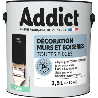 Peinture décoration Murs et Boiseries SATIN 2,5 L noir - ADDICT