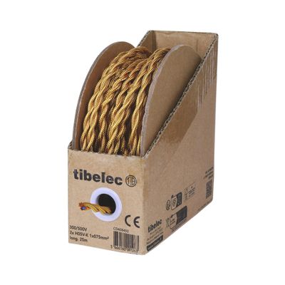 Câble électrique textile torsadé 2 x 0,75 mm² pour luminaire 25 m doré - TIBELEC