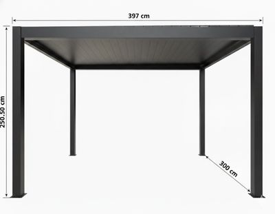 Pergola bioclimatique en aluminium gris anthracite + 1 rideau sur le côté de 3 m  11,90 m², Livraison à domicile incluse - HABRITA