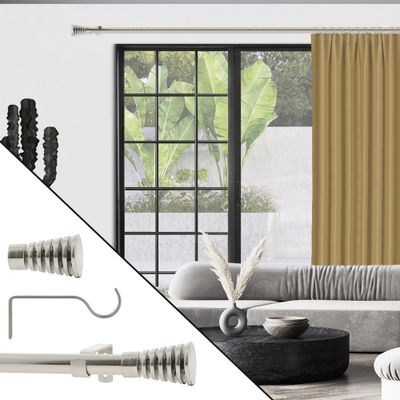 Kit tringle à rideaux extensible en métal de 1.20 à 2.10 m diam 16 à 19 mm Finition Nickel - MOBOIS