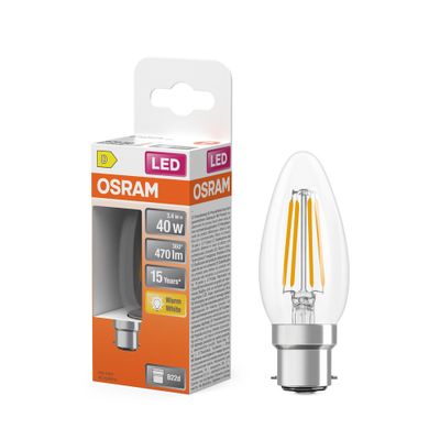 Ampoule LED B22 flamme à filament 4 W = 470 lumens blanc chaud - OSRAM