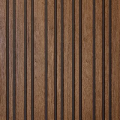 Panneau acoustique mural Decowall Acoustic Blend finition noyer sur fond noir - 17 x 300 x 2600 mm - AJ TIMBER