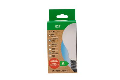 Ampoule LED E27 classe énergétique A 4W = 880 lumens blanc neutre FOXLIGHT