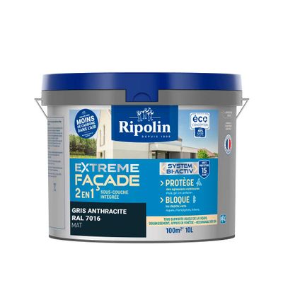 Peinture façade extrême 2 en 1 Gris anthracite Mat 2,5 L - RIPOLIN