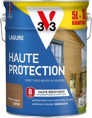 Lasure Haute Protection 8 ans satin  chêne moyen 5 L + 1 litre Gratuit - V33