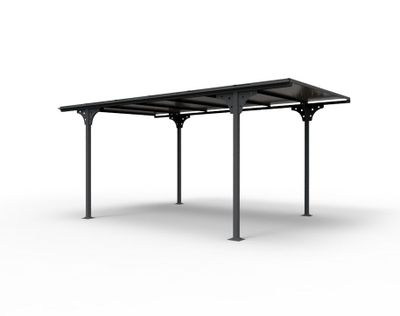 Carport en aluminium toit plat, surf. ext. : 14,70 m² / toit plaques en polycarbonate, Livraison à domicile incluse - HABRITA