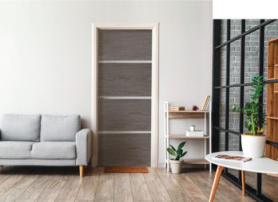 Rénovation porte intérieure - kit de 4 plaques autocollantes placage chêne foncé/profil alu - SPTD