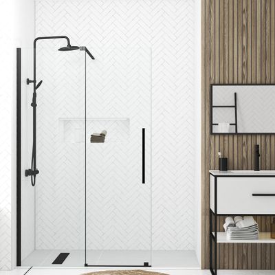 Porte de douche coulissante 120x195 cm profilé noir verre transparent 6 mm Sliding - AURLANE