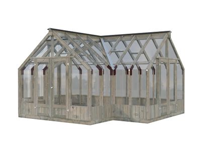 Serre de jardin Emilia - Bois autoclave gris & verre trempé - 22,9 m² hors-tout - Livraison à domicile incluse - PALMAKO