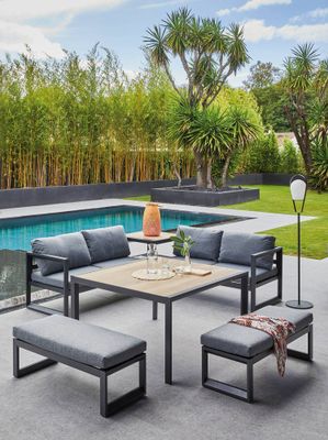 Salon de jardin et repas ROYAN III aluminium gris 8 places - PROLOISIRS
