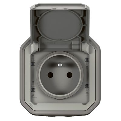 Prise 2 pôles + terre saillie gris Plexo IP55 LEGRAND