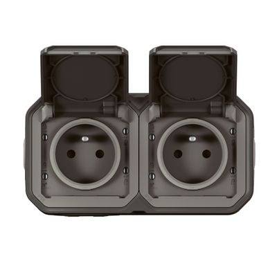 Double prise électrique étanche IP55 en saillie horizontale 2 pôles + terre Anthracite - Plexo LEGRAND
