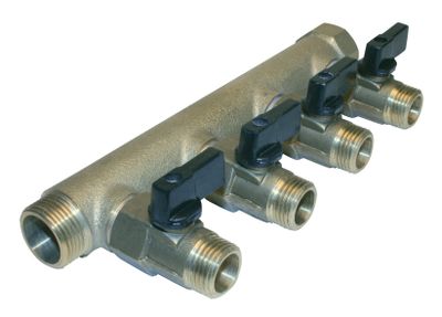 Distributeur mâle femelle 20/27 (3/4) avec 4 départs 15/21 (1/2) + vannes