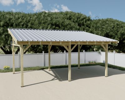 Carport monopente bois massif naturel 29.34 m² - HABRITA