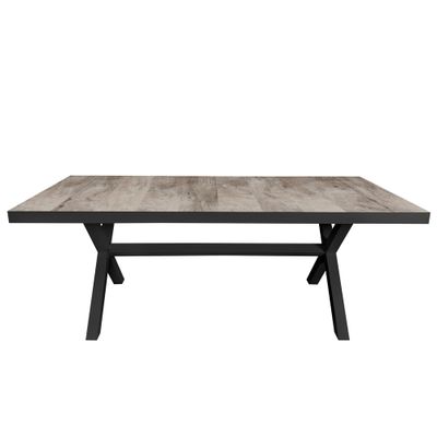 Table de jardin fixe HORTENSE céramique amande chassis + plateau 200 x 100 cm