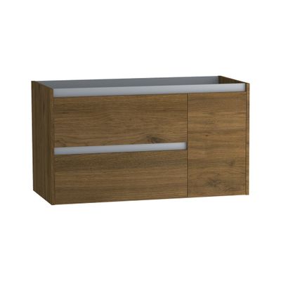 Caisson de salle de bains Thana 2 tiroirs 1 porte L100 x H55 x P45 cm panneau de particules vieux chêne