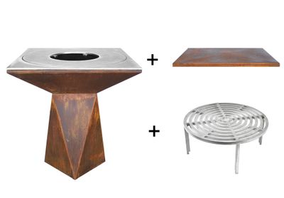 Brasero de cuisson G1 corten avec plaque plancha, grille et couvercle de protection  ARTISS