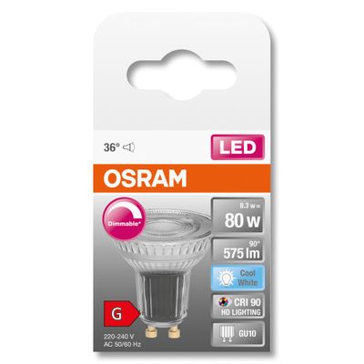 Ampoule LED spot variable  GU10 8.3W = 575 lumens blanc neutre OSRAM