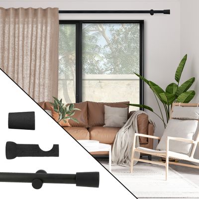 Kit tringle à rideaux en bois 2 m diam 28 mm Finition Noir mat - MOBOIS