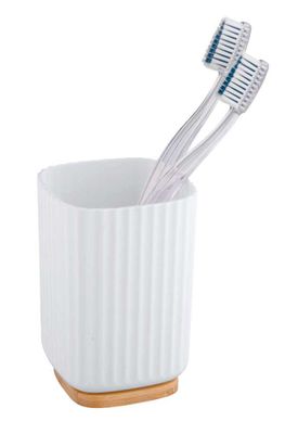 Gobelet brosses à dents blanc avec fond en bambou Rotello WENKO