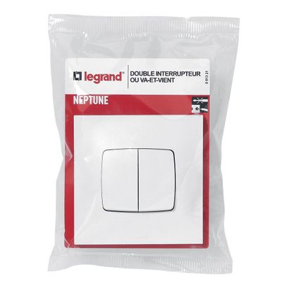 Double interrupteur va-et-vient encastrable 10A complet Blanc - Neptune LEGRAND